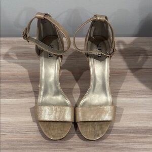 Ana Gold High-Heeled Sandals with Ankle Strap